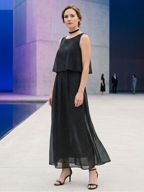 Robert Louis Black Maxi Dress with White Polka Dots